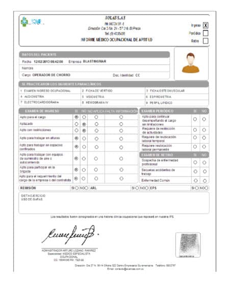 Examen y Certificados de Salud Ocupacional